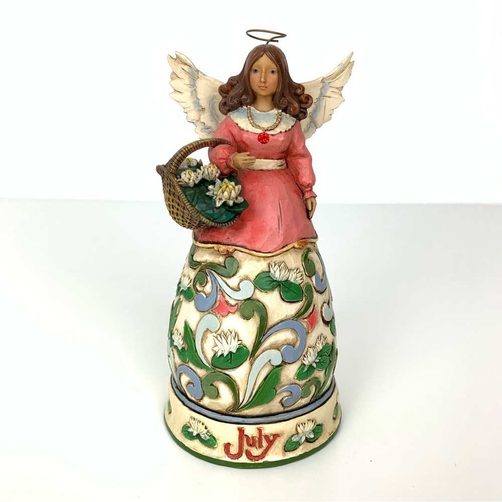 Jim Shore Heartwood Creek July Angel Figurine Ruby Necklace Water Lily 2008